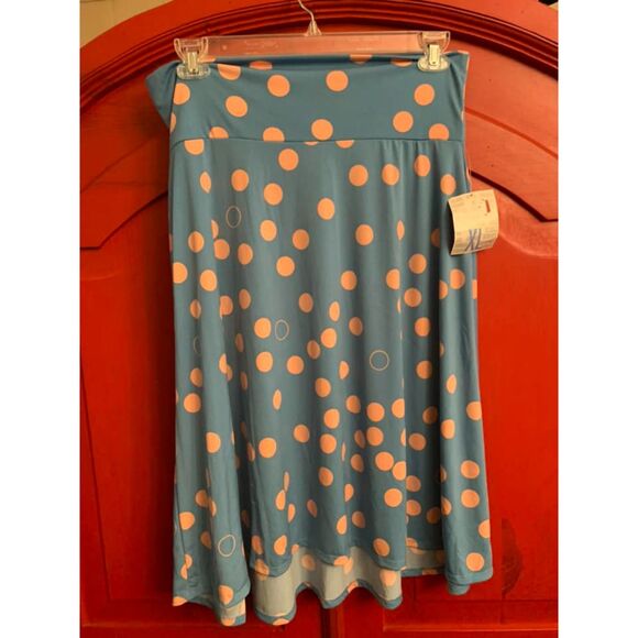 NWT LuLaRoe Azure SKirt XL Baby Blue and Pink Polka Dot Soft Cool Stretchy NEW - Picture 2 of 2